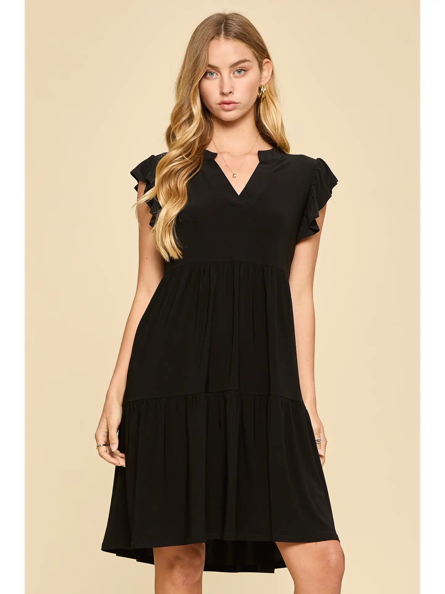 Louise Ruffle Sleeve Dress-Black-Dress-Dear Me Southern Boutique, located in DeRidder, Louisiana