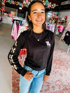 Louisiana Lovin' Bow Long Sleeve Tee-Graphic Tops-Dear Me Southern Boutique, located in DeRidder, Louisiana