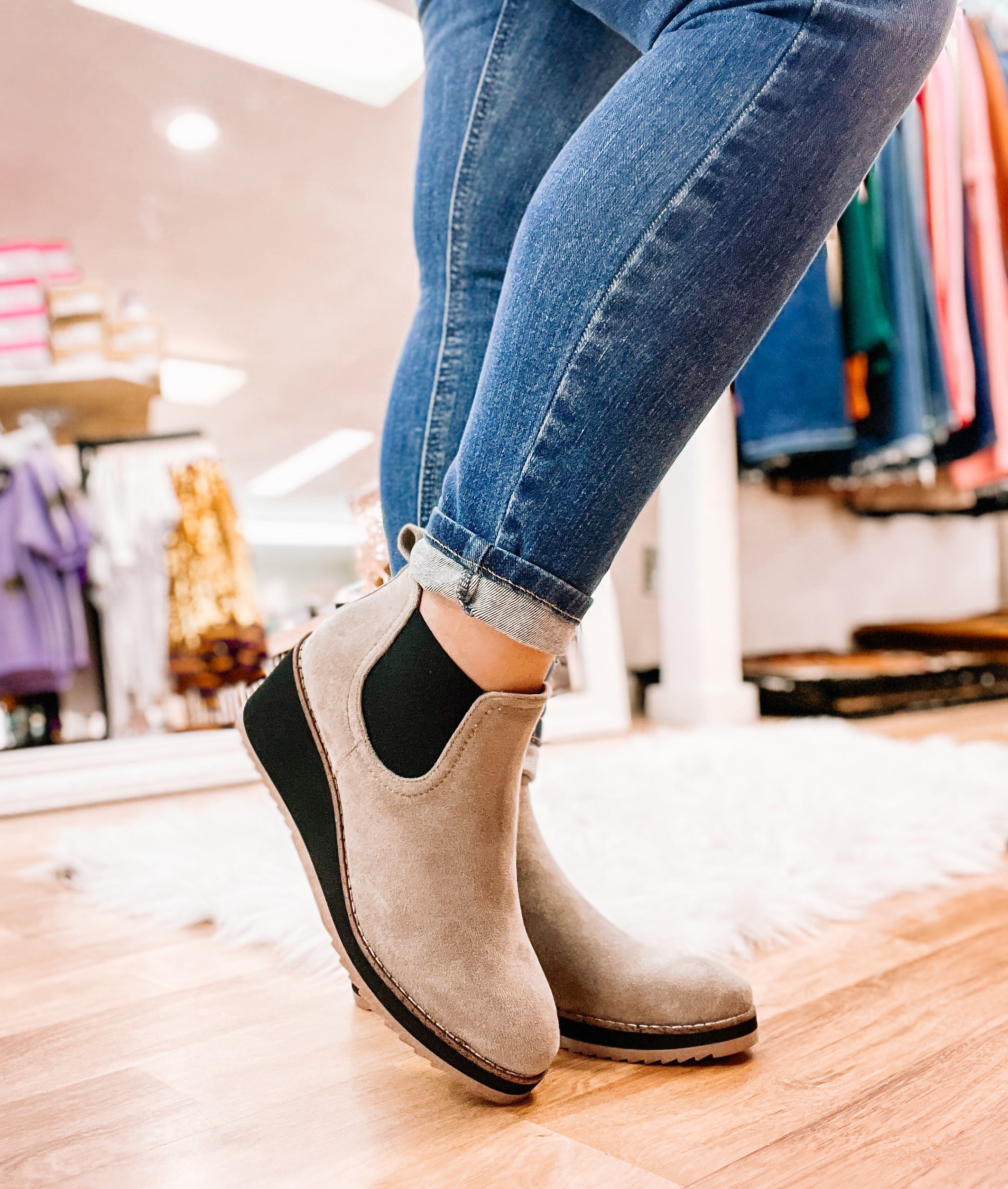 Love You A Latte Booties- Grey Suede-Boots-Dear Me Southern Boutique, located in DeRidder, Louisiana