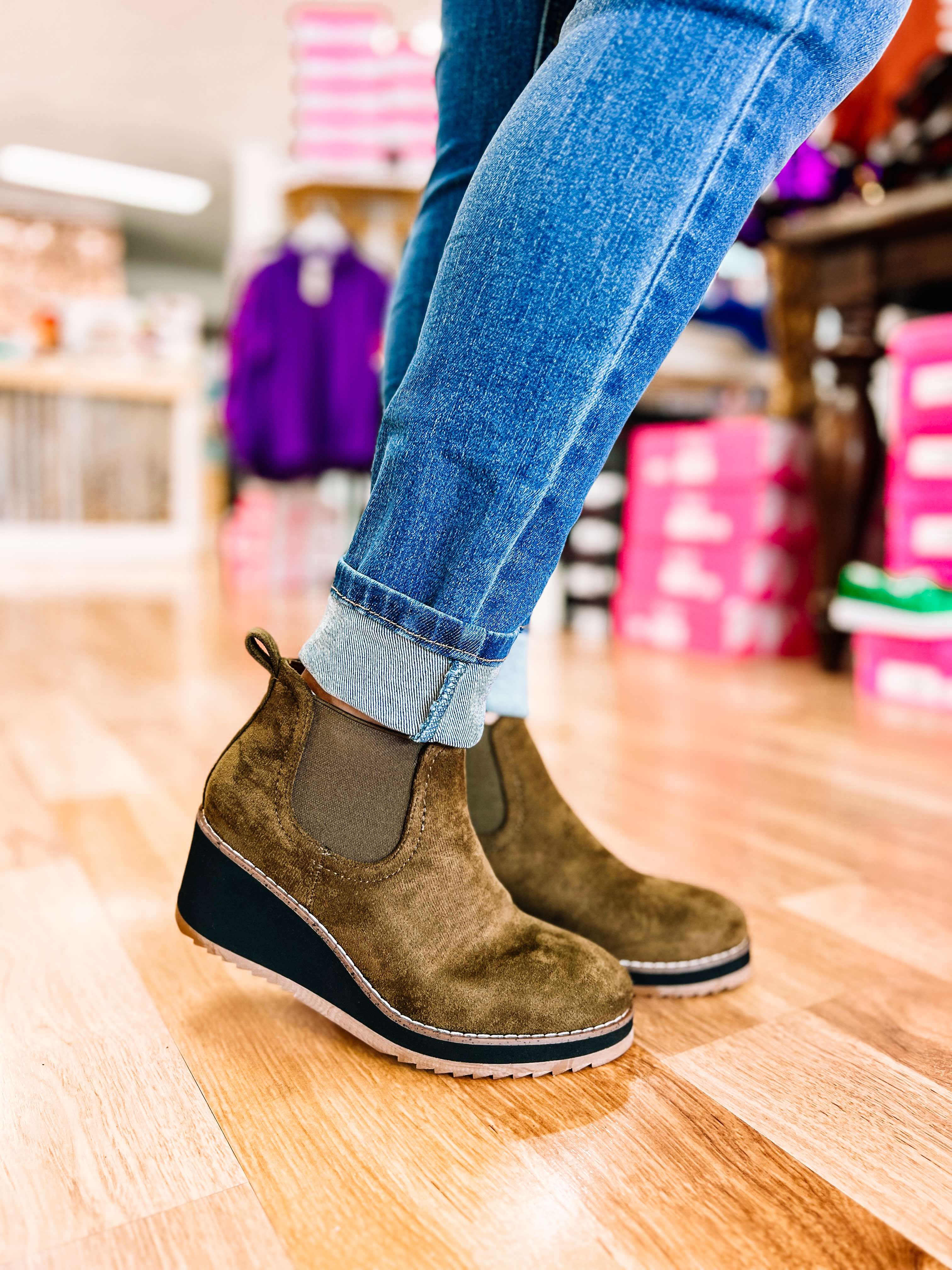 Love You A Latte Booties- Khaki Faux Suede-Boots-Dear Me Southern Boutique, located in DeRidder, Louisiana