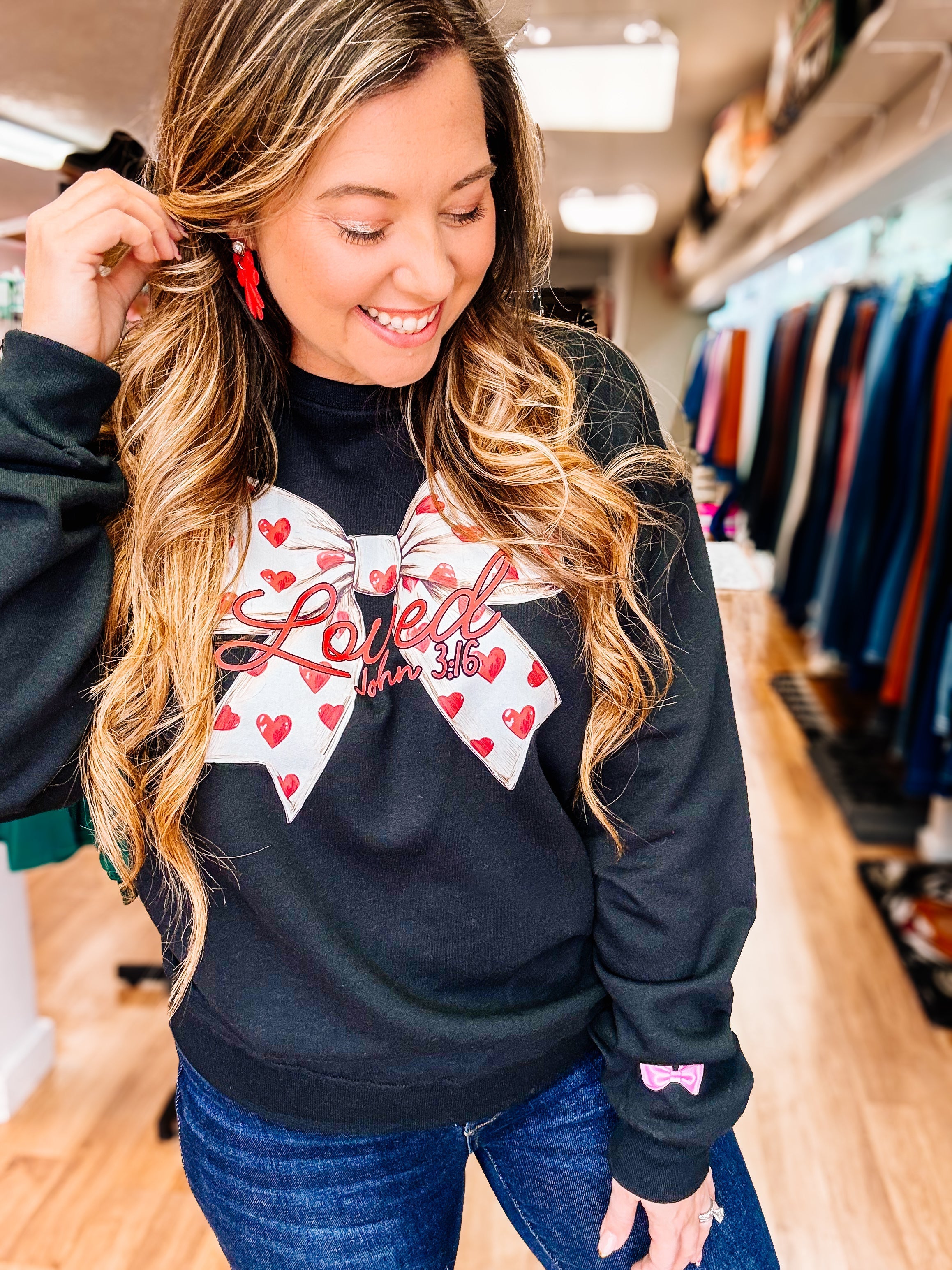 Loved John 3:16 Pullover Sweatshirt-Graphic Tops-Dear Me Southern Boutique, located in DeRidder, Louisiana