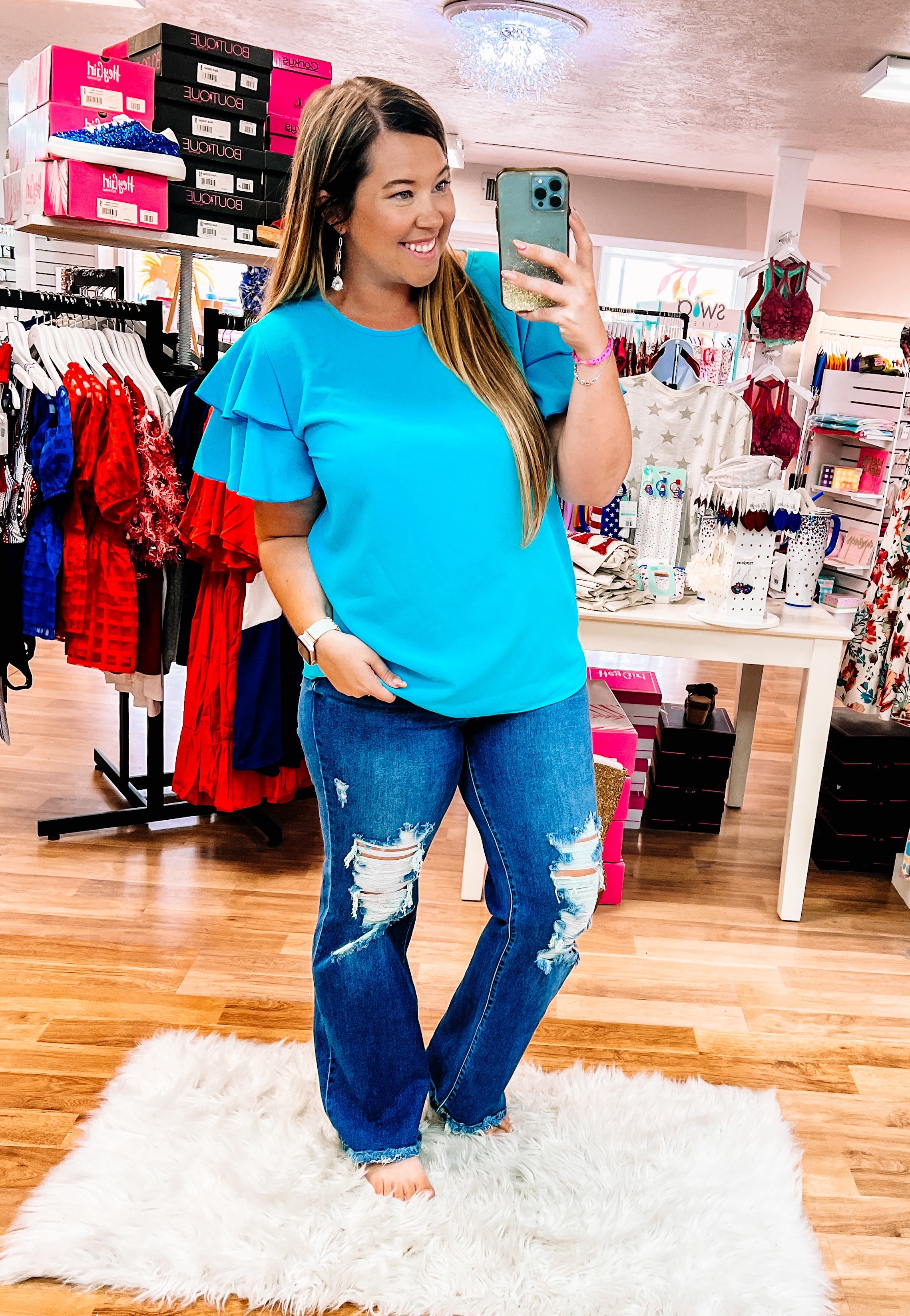 Lovely In Blue Top-Tops-Dear Me Southern Boutique, located in DeRidder, Louisiana