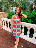 Lucy Scuba Tank Dress - Tropical Patchwork-Dresses-Dear Me Southern Boutique, located in DeRidder, Louisiana