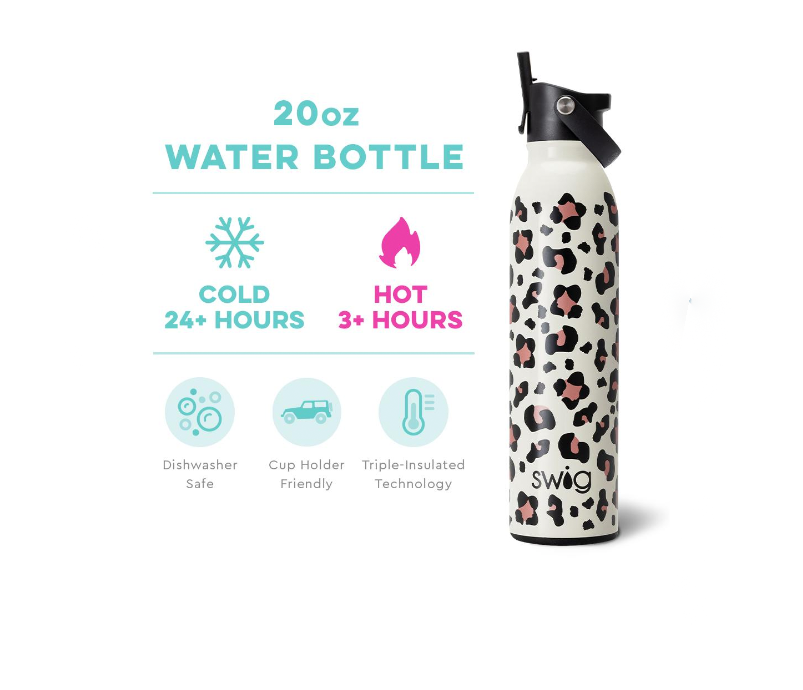 Luxy Leopard Swig Flip + Sip Bottle (20oz)-Water Bottles-Dear Me Southern Boutique, located in DeRidder, Louisiana