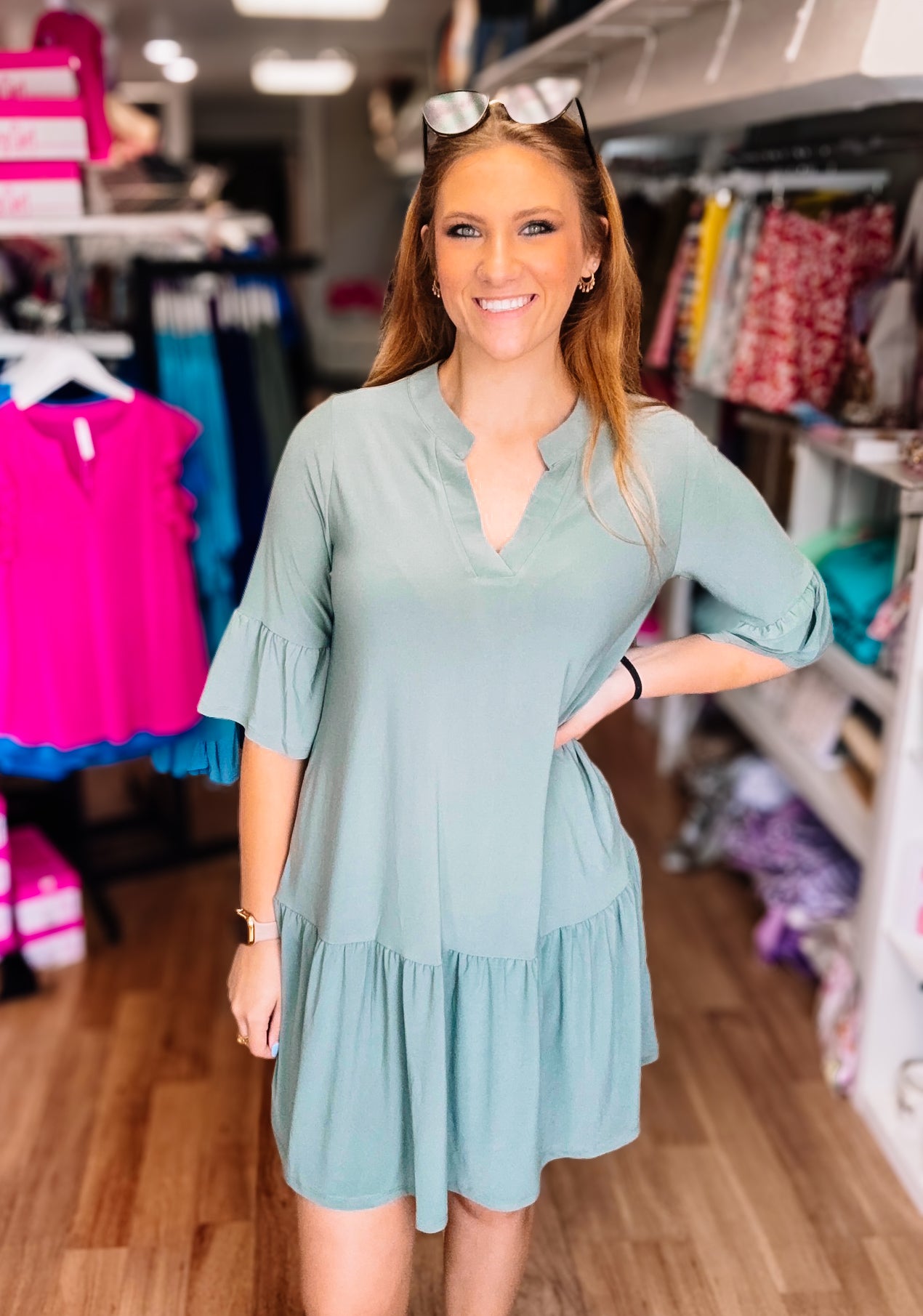 Lydia Sunday Dress-Pistachio-Dresses-Dear Me Southern Boutique, located in DeRidder, Louisiana