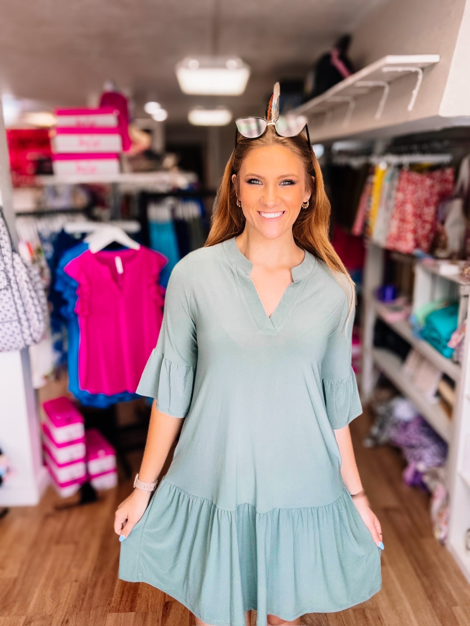 Lydia Sunday Dress-Pistachio-Dresses-Dear Me Southern Boutique, located in DeRidder, Louisiana