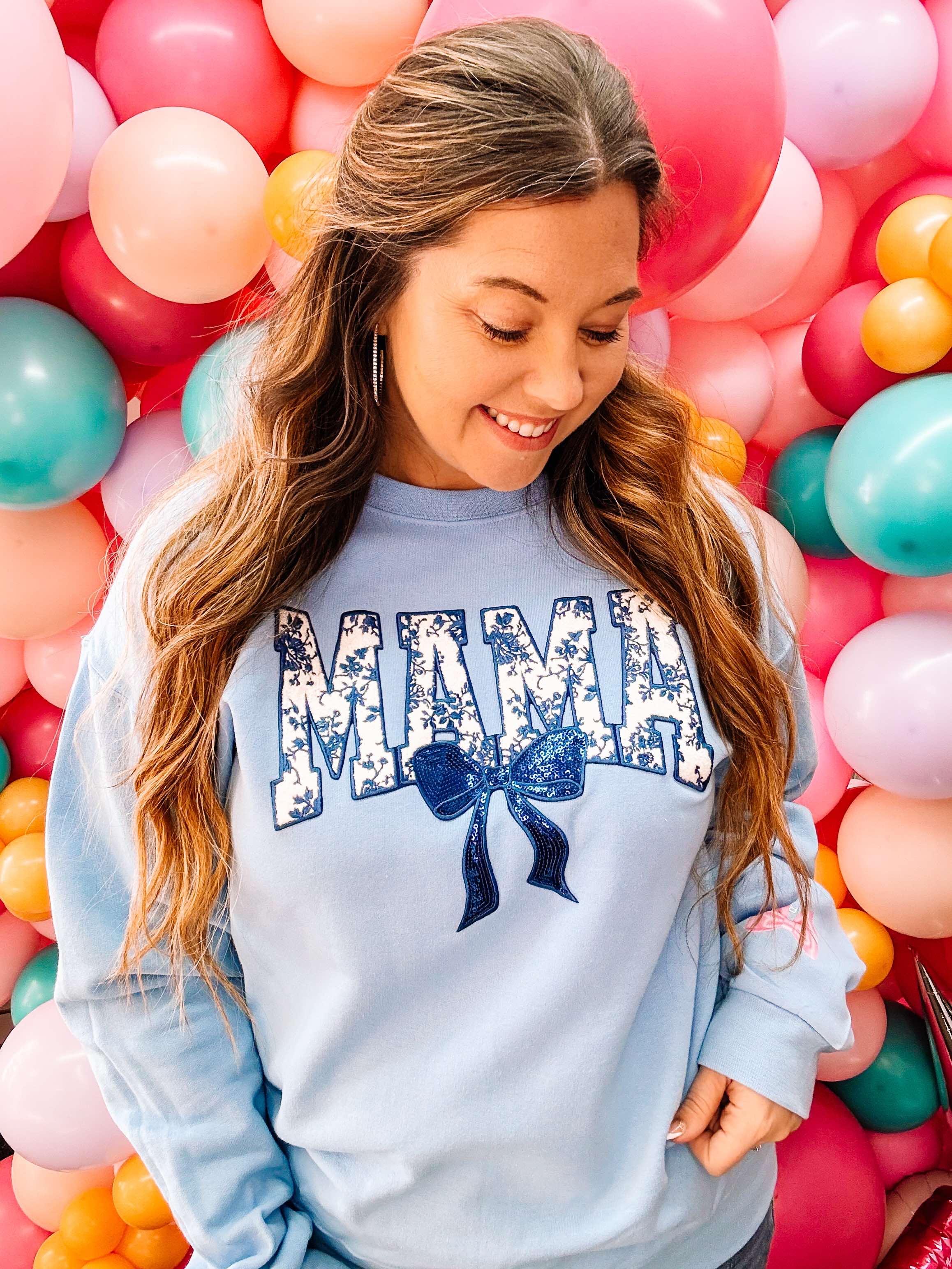 MAMA Blue Pullover Sweatshirt-Graphic Tops-Dear Me Southern Boutique, located in DeRidder, Louisiana