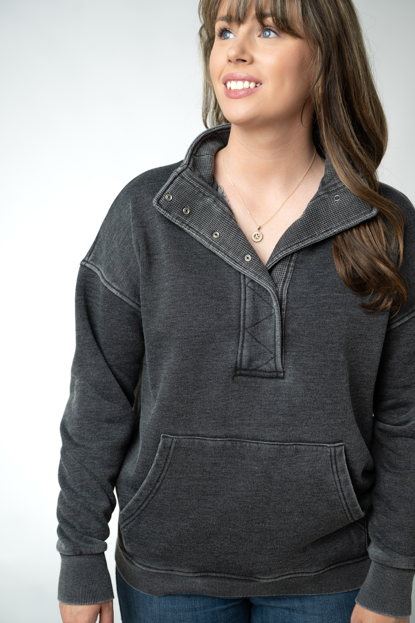 MARKET EXCLUSIVE Jesse Vintage Wash Snap Pullover - Black-Pullover-Dear Me Southern Boutique, located in DeRidder, Louisiana