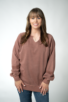 MARKET EXCLUSIVE Lace Accent Vintage Wash Pullover - Brown-pullover-Dear Me Southern Boutique, located in DeRidder, Louisiana