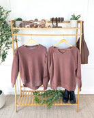 MARKET EXCLUSIVE Lace Accent Vintage Wash Pullover - Brown-pullover-Dear Me Southern Boutique, located in DeRidder, Louisiana