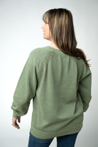 MARKET EXCLUSIVE Lace Accent Vintage Wash Pullover - Olive-Sweatshirts-Dear Me Southern Boutique, located in DeRidder, Louisiana