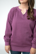 MARKET EXCLUSIVE Lace Accent Vintage Wash Pullover - Purple-pullover-Dear Me Southern Boutique, located in DeRidder, Louisiana