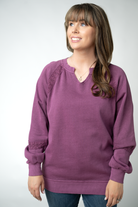 MARKET EXCLUSIVE Lace Accent Vintage Wash Pullover - Purple-pullover-Dear Me Southern Boutique, located in DeRidder, Louisiana