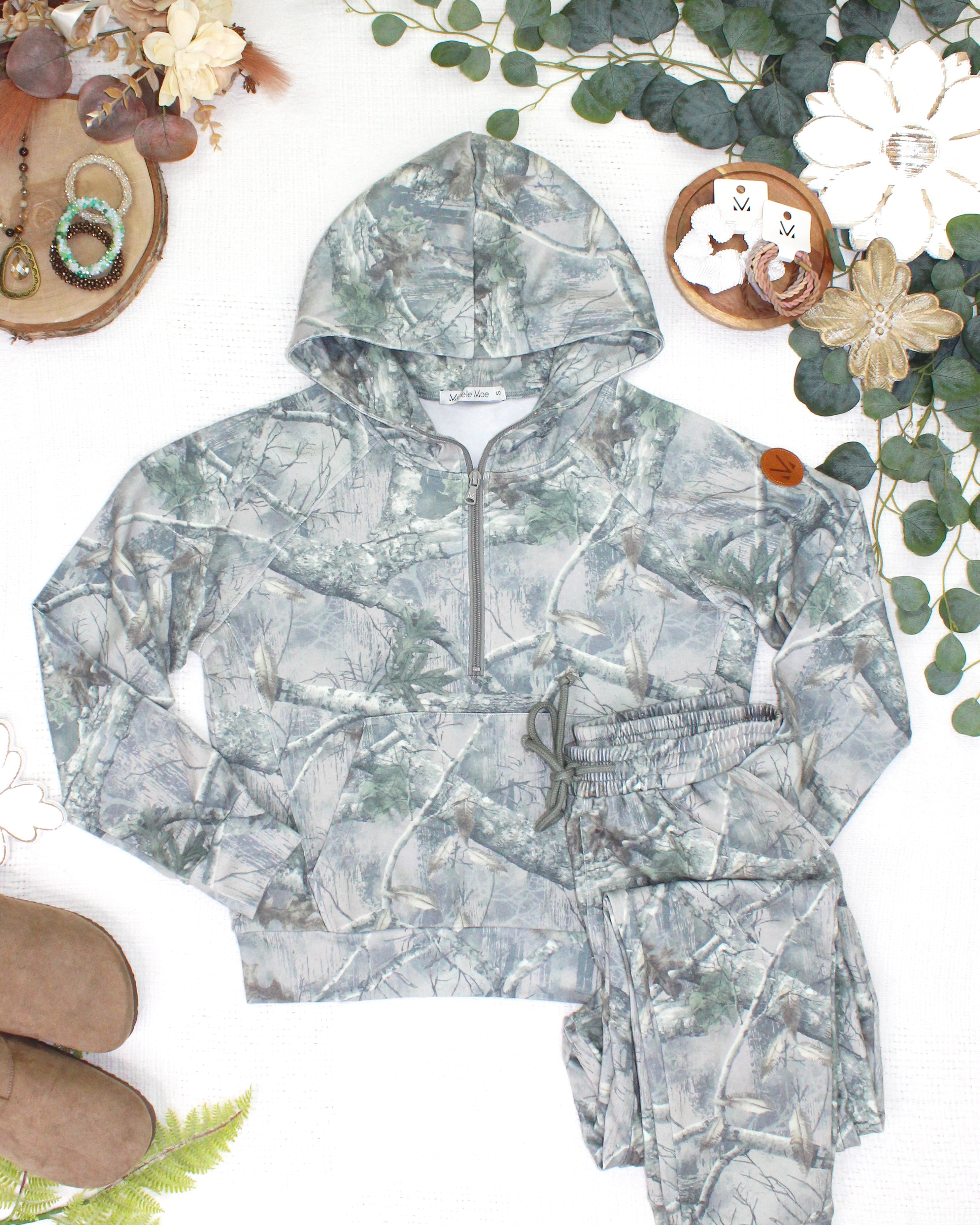 MARKET EXCLUSIVE Shorter Halfzip Hoodie - Camo-hoodie-Dear Me Southern Boutique, located in DeRidder, Louisiana