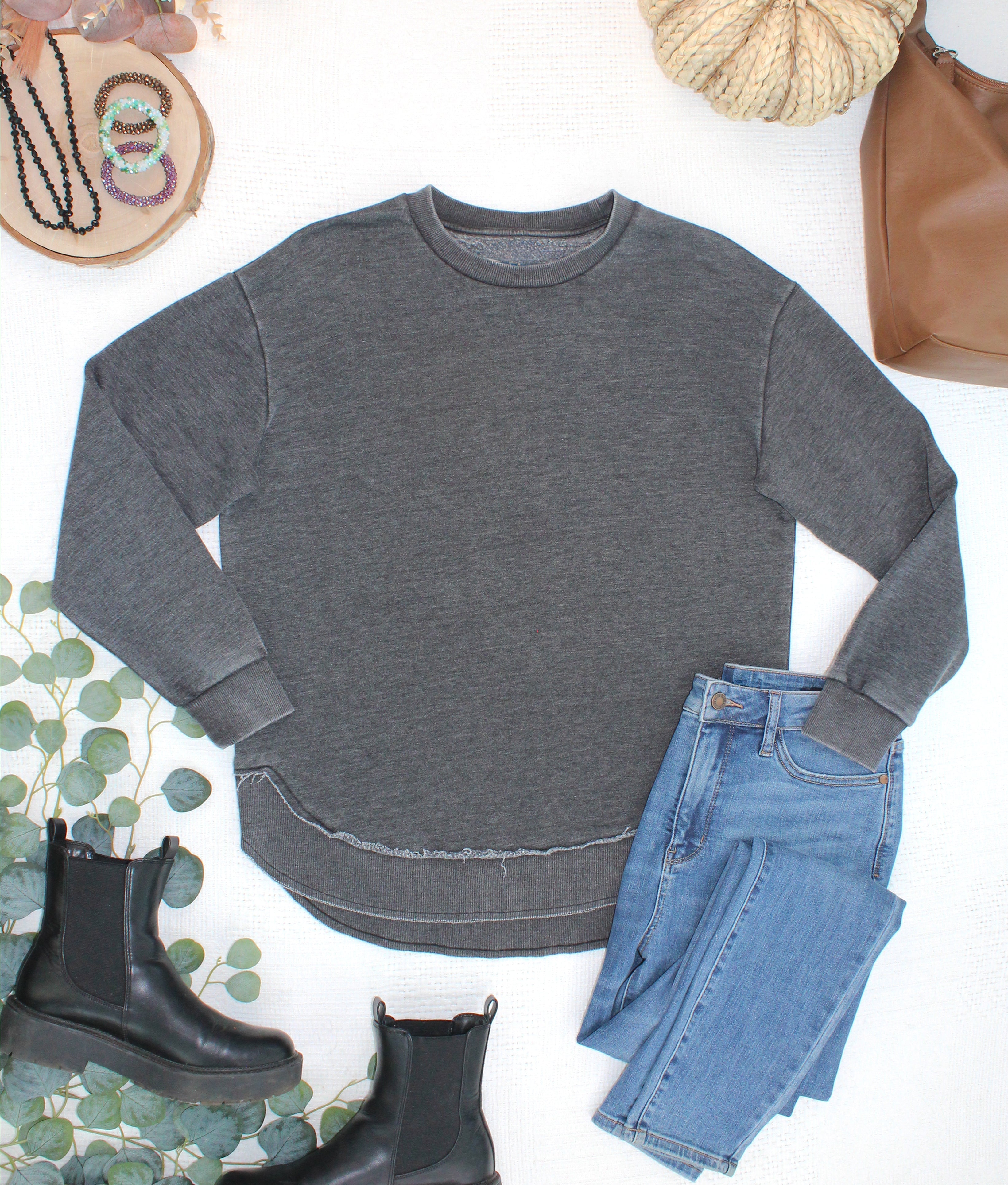 MARKET EXCLUSIVE Vintage Wash Pullover - Black-Pullover-Dear Me Southern Boutique, located in DeRidder, Louisiana