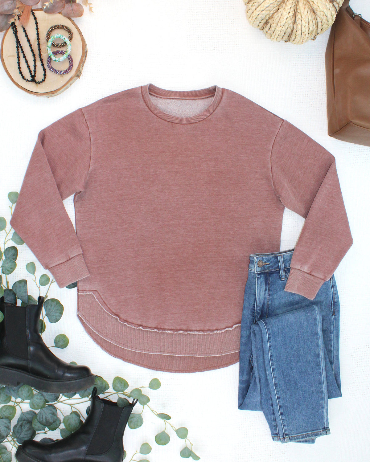 MARKET EXCLUSIVE Vintage Wash Pullover - Brown-Presales-Dear Me Southern Boutique, located in DeRidder, Louisiana