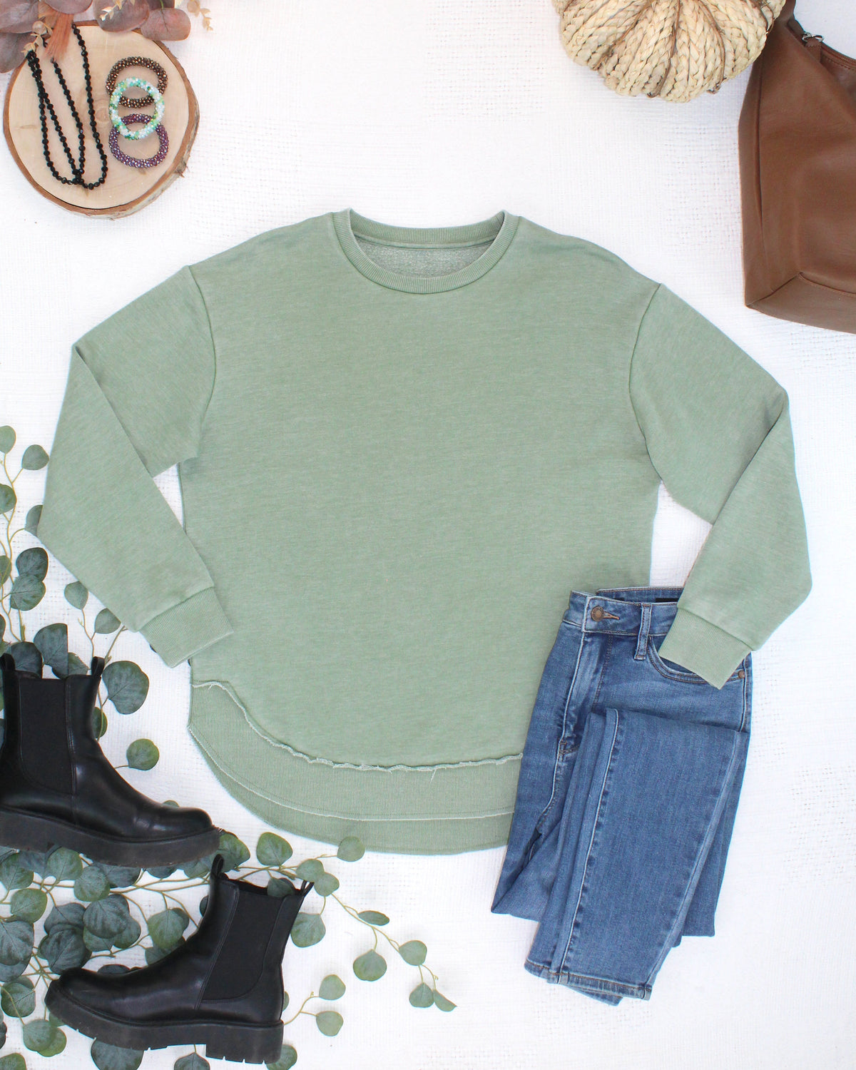MARKET EXCLUSIVE Vintage Wash Pullover - Olive-Sweatshirts-Dear Me Southern Boutique, located in DeRidder, Louisiana