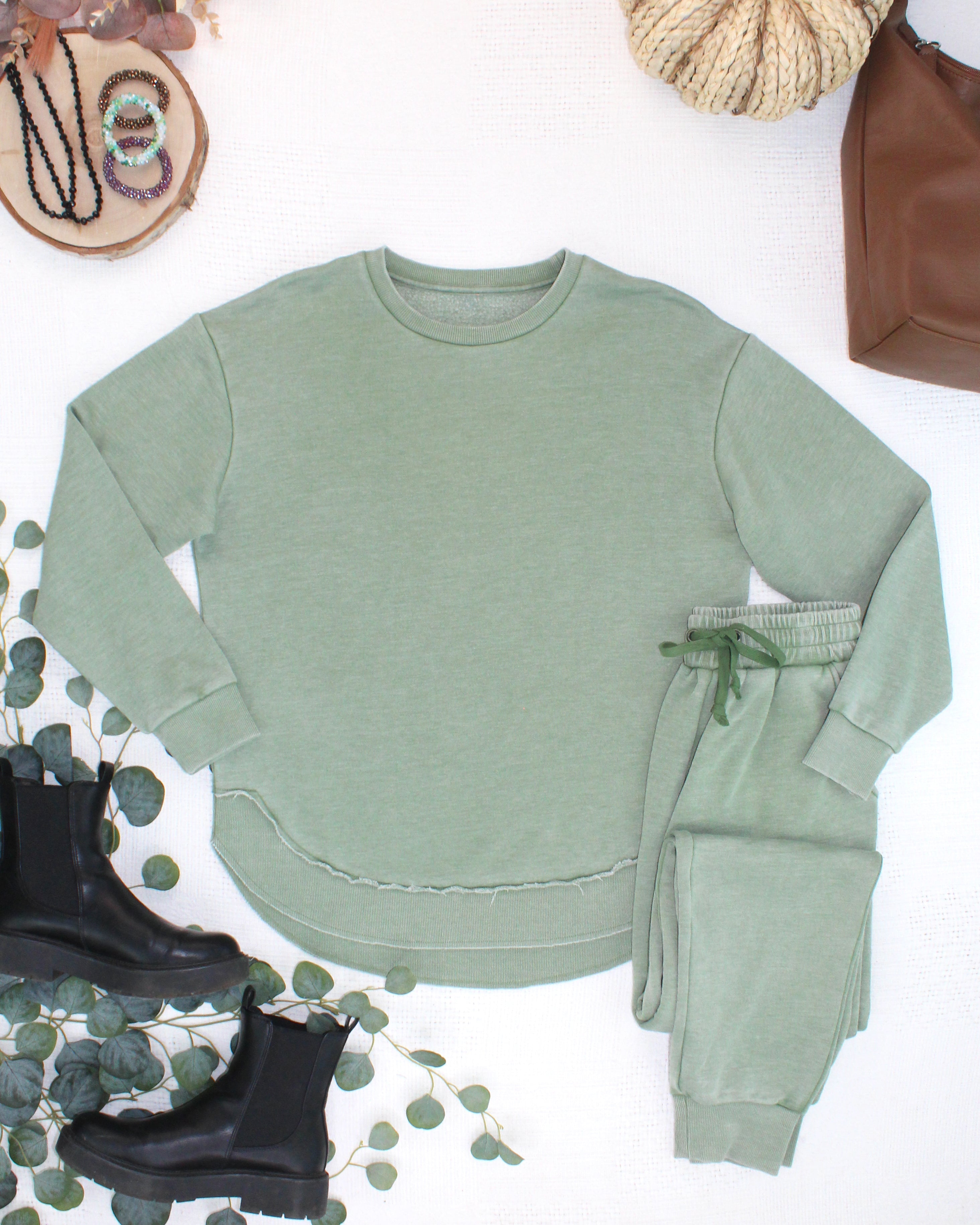 MARKET EXCLUSIVE Vintage Wash Pullover - Olive-Sweatshirts-Dear Me Southern Boutique, located in DeRidder, Louisiana