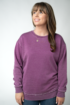 MARKET EXCLUSIVE Vintage Wash Pullover - Purple-Pullover-Dear Me Southern Boutique, located in DeRidder, Louisiana