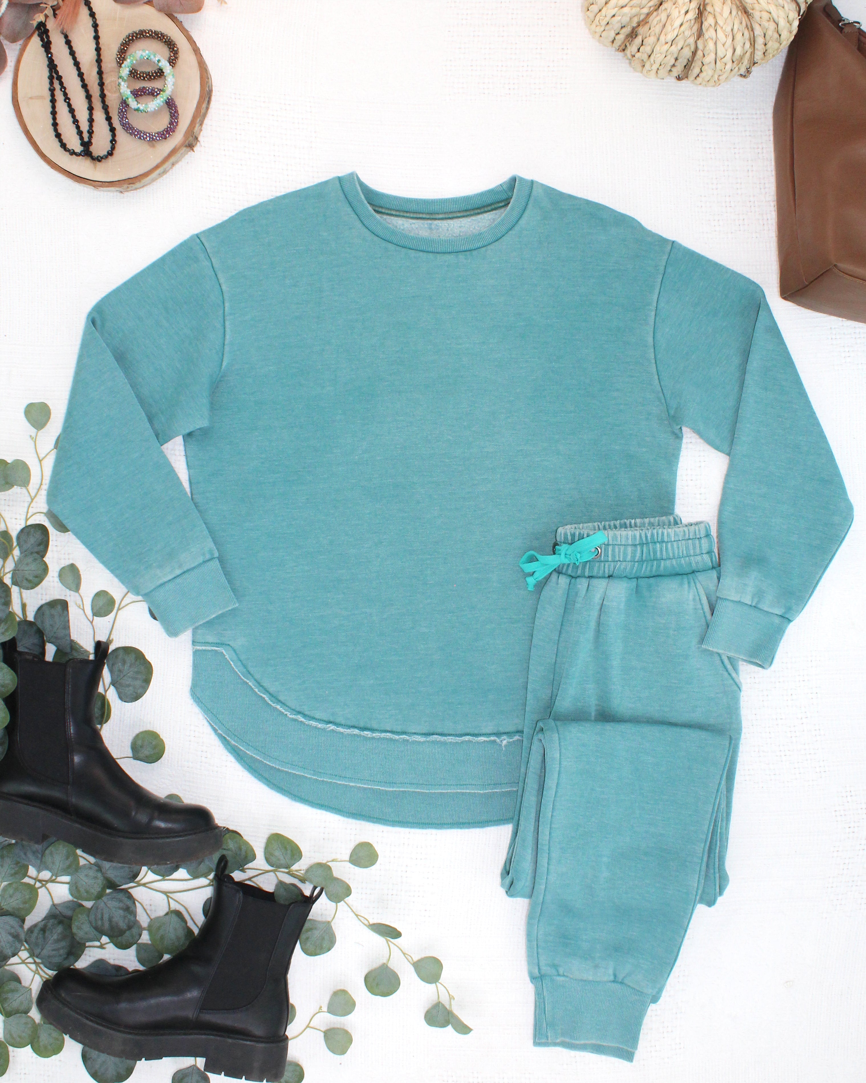 MARKET EXCLUSIVE Vintage Wash Pullover - Teal-Pullover-Dear Me Southern Boutique, located in DeRidder, Louisiana