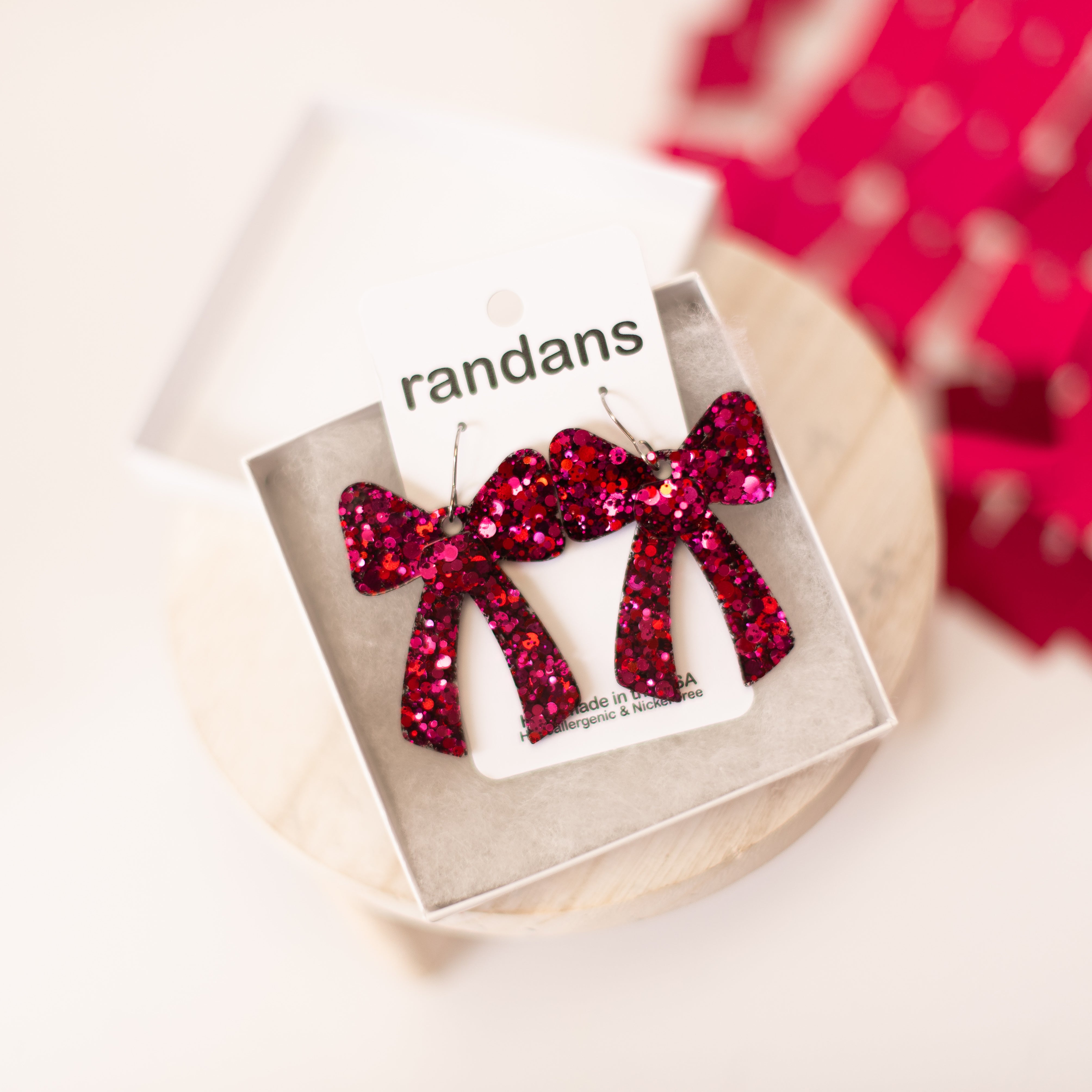 Magenta Coquette Bow Randans-Earrings-Dear Me Southern Boutique, located in DeRidder, Louisiana