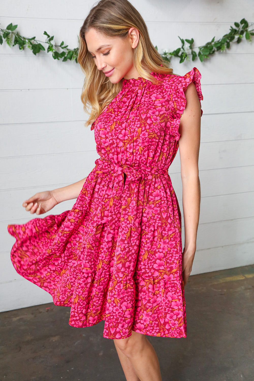 Magenta Floral Frill Dress-Dresses-Dear Me Southern Boutique, located in DeRidder, Louisiana