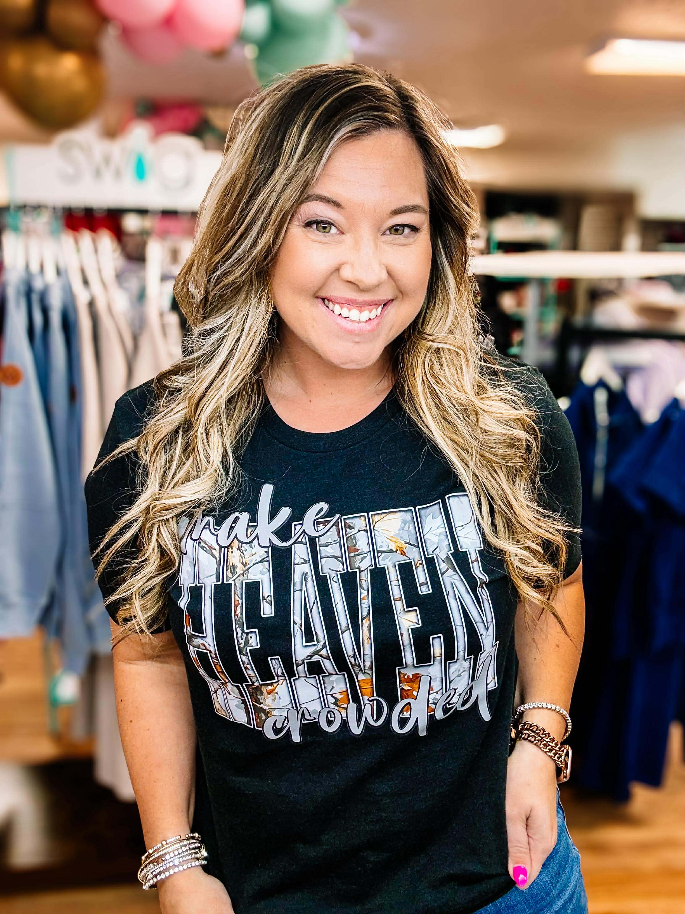 Make Heaven Crowded Tee-Graphic Tops-Dear Me Southern Boutique, located in DeRidder, Louisiana