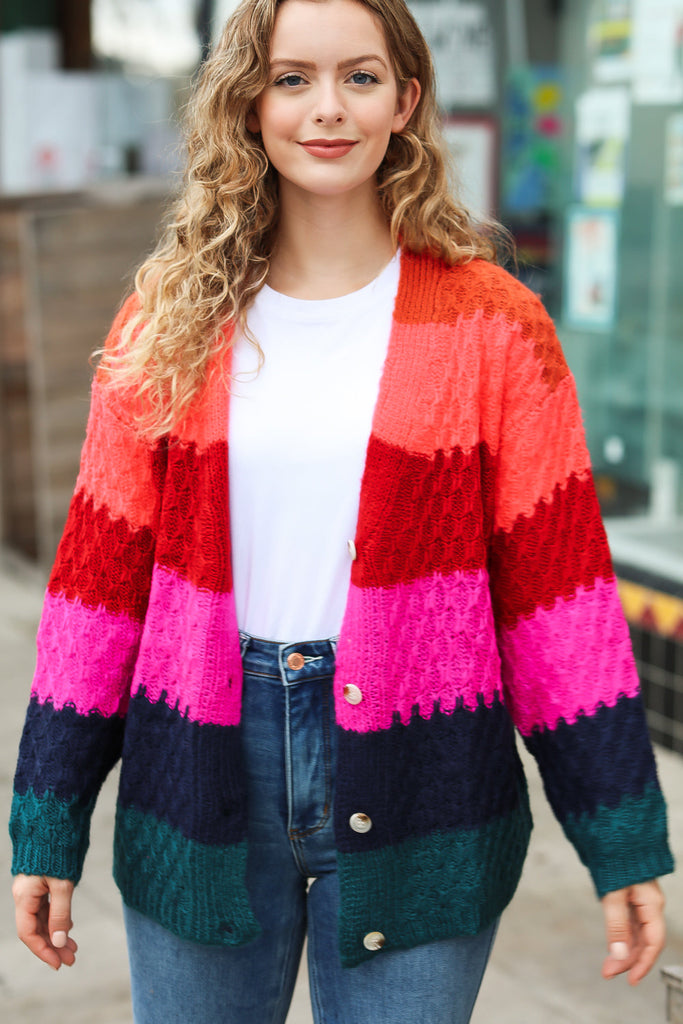 Make Your Day Magenta Honeycomb Knit Button Down Cardigan-Dear Me Southern Boutique, located in DeRidder, Louisiana