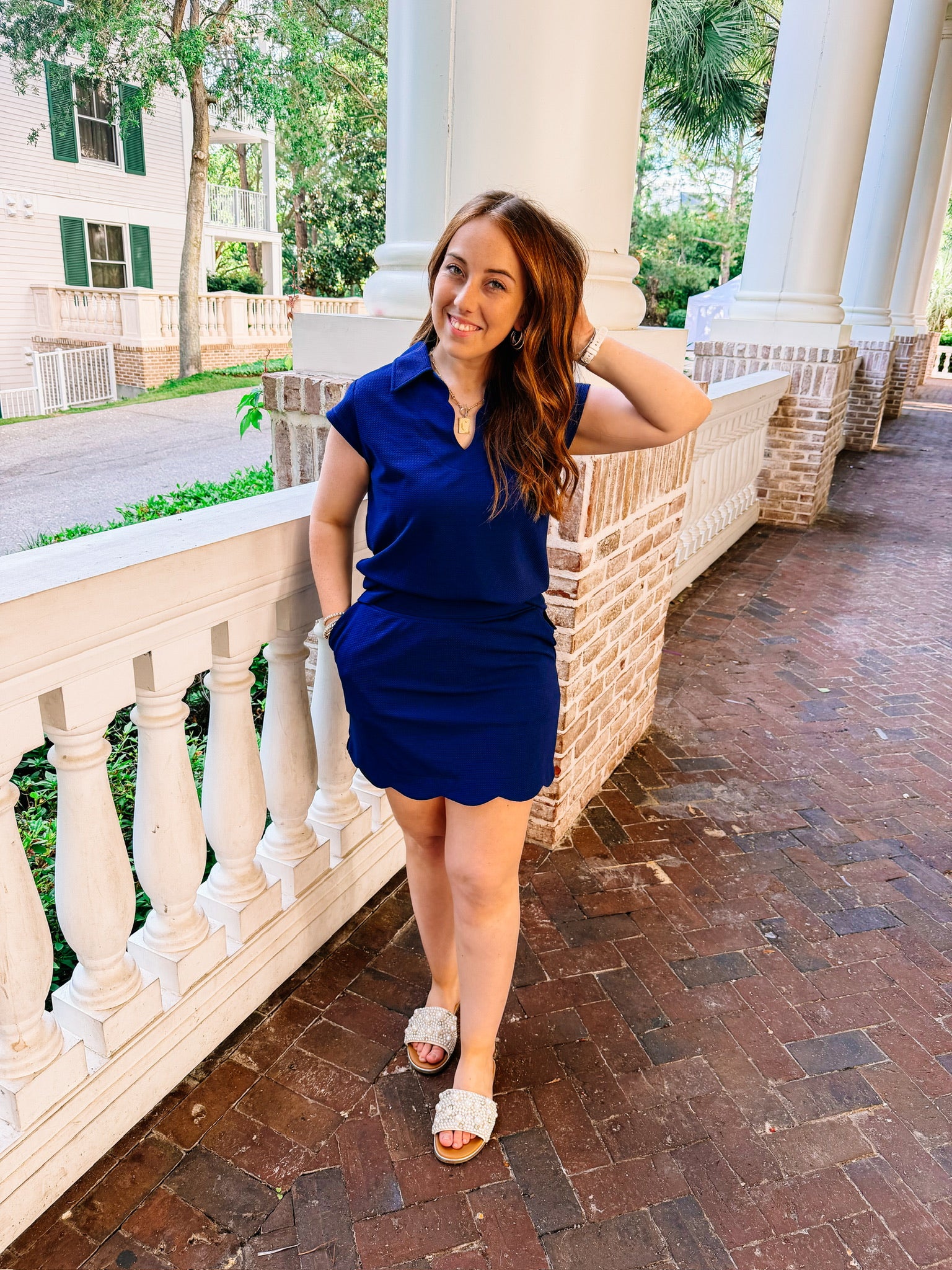 Make it Count Textured Cap Sleeve Skort Set -Navy-Presales-Dear Me Southern Boutique, located in DeRidder, Louisiana