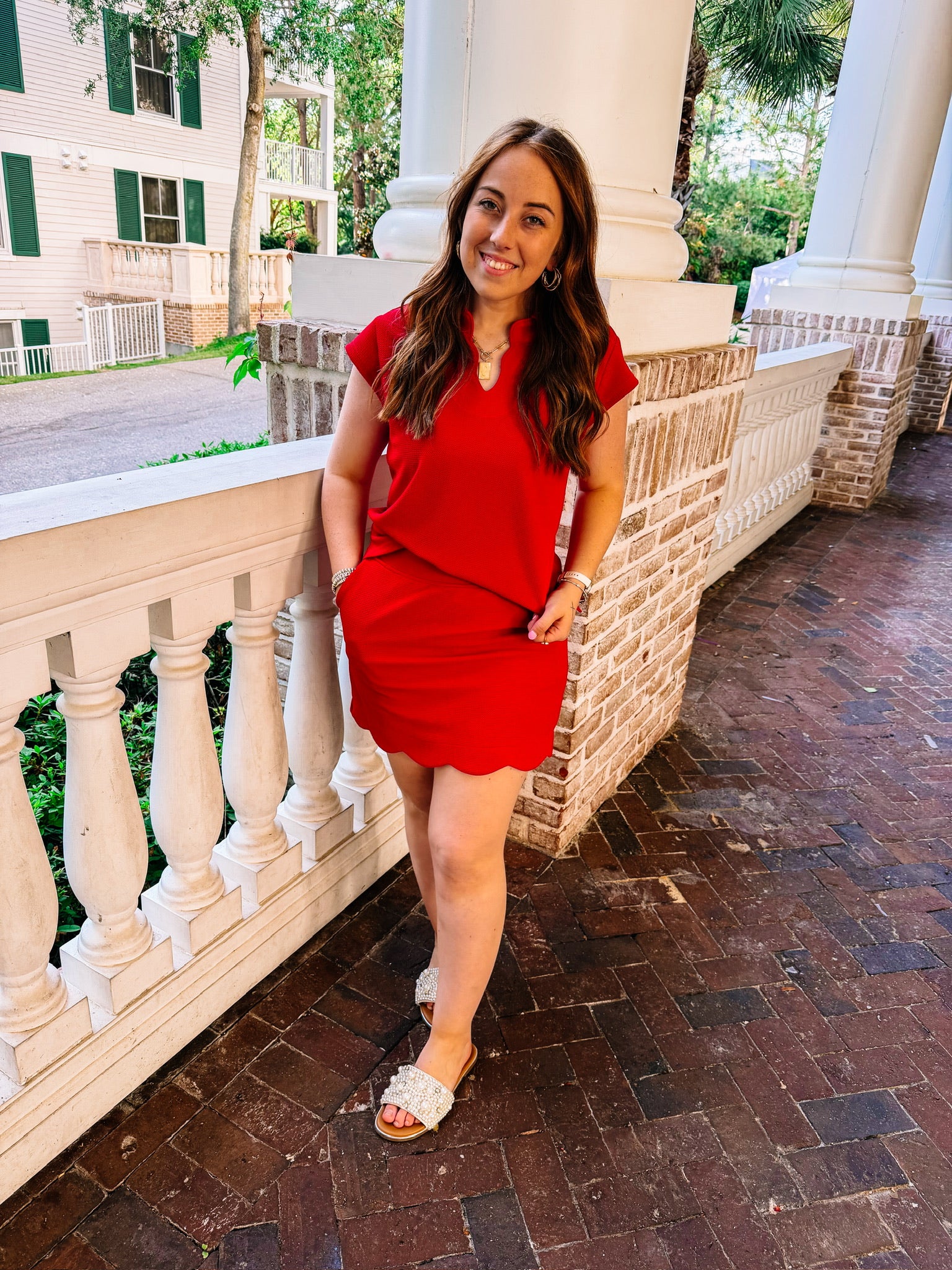 Make it Count Textured Cap Sleeve Skort Set -Red-Presales-Dear Me Southern Boutique, located in DeRidder, Louisiana