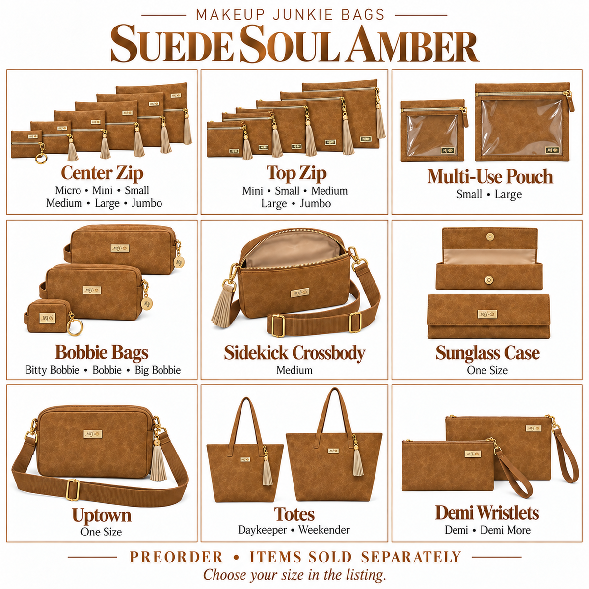 Makeup Junkie Bags - Suede Soul Amber-Presales-Dear Me Southern Boutique, located in DeRidder, Louisiana