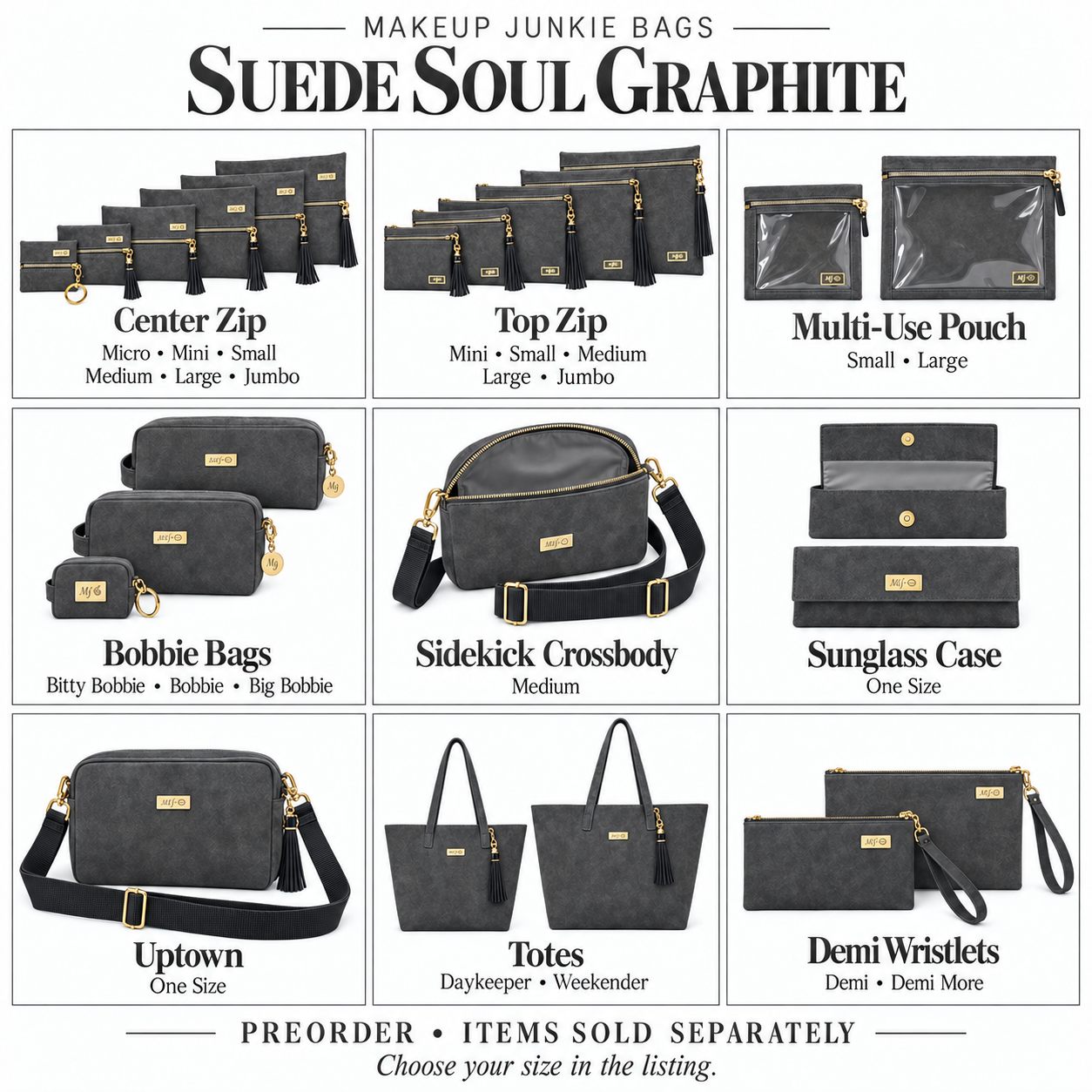 Makeup Junkie Bags - Suede Soul Graphite-Presales-Dear Me Southern Boutique, located in DeRidder, Louisiana
