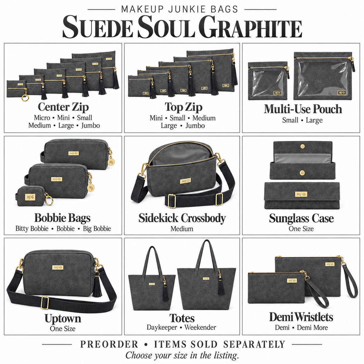 Makeup Junkie Bags - Suede Soul Graphite-Presales-Dear Me Southern Boutique, located in DeRidder, Louisiana