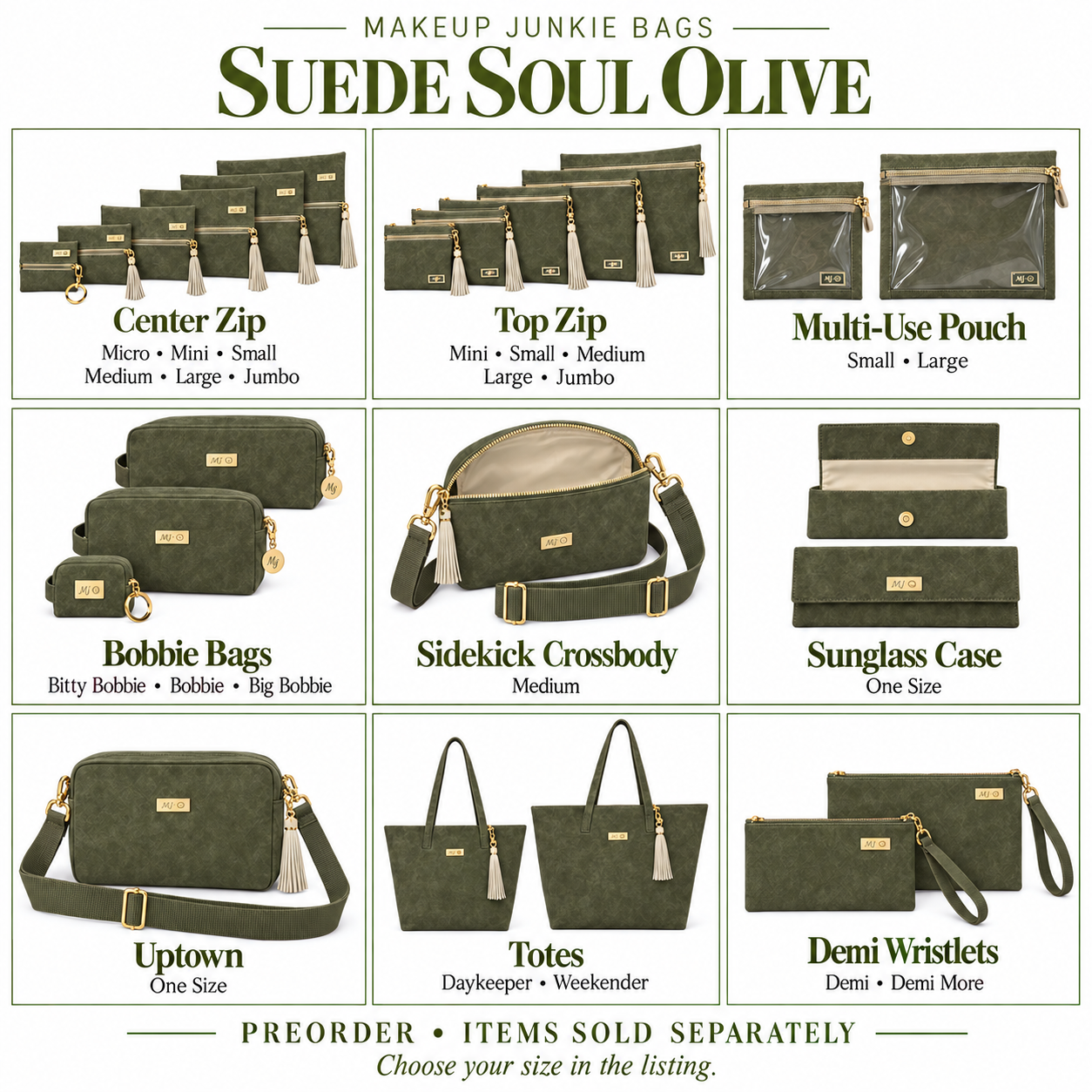 Makeup Junkie Bags - Suede Soul Olive-Presales-Dear Me Southern Boutique, located in DeRidder, Louisiana