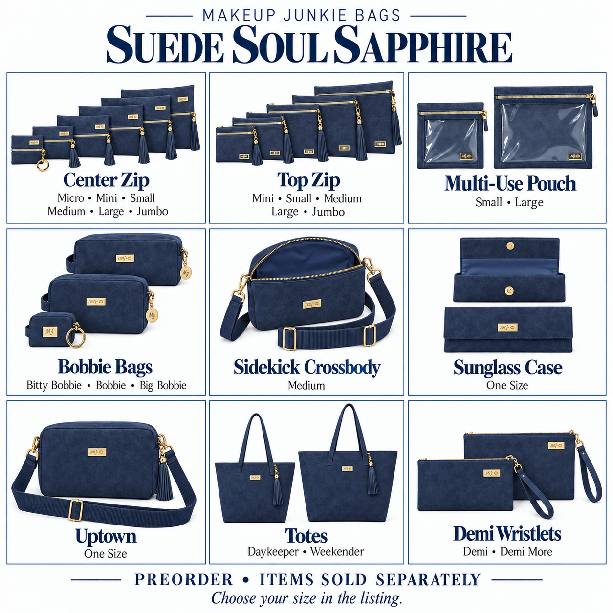 Makeup Junkie Bags - Suede Soul Sapphire-Presales-Dear Me Southern Boutique, located in DeRidder, Louisiana