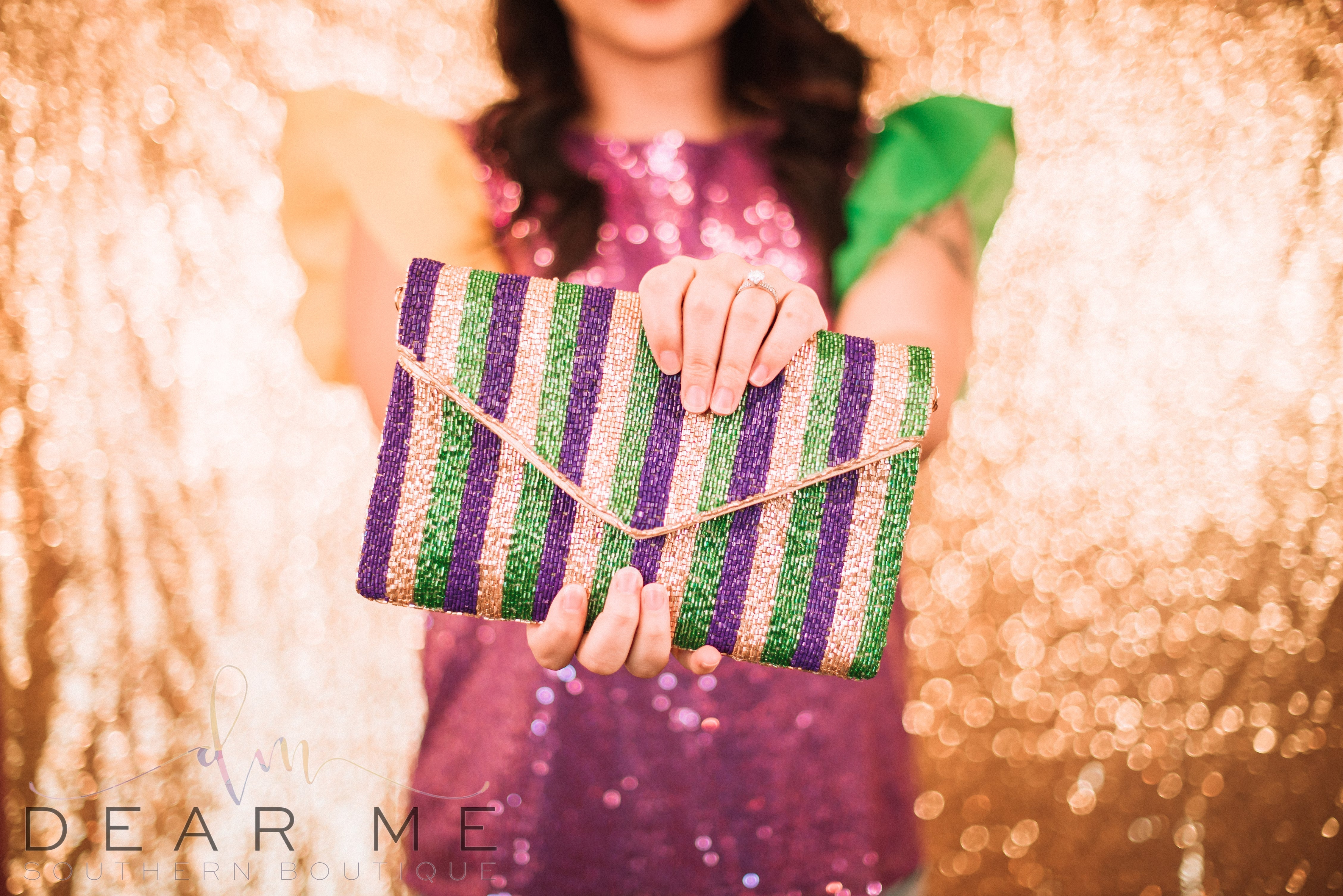 Mardi Gras Beaded Snap Crossbody Clutch-Clutch Bags-Dear Me Southern Boutique, located in DeRidder, Louisiana