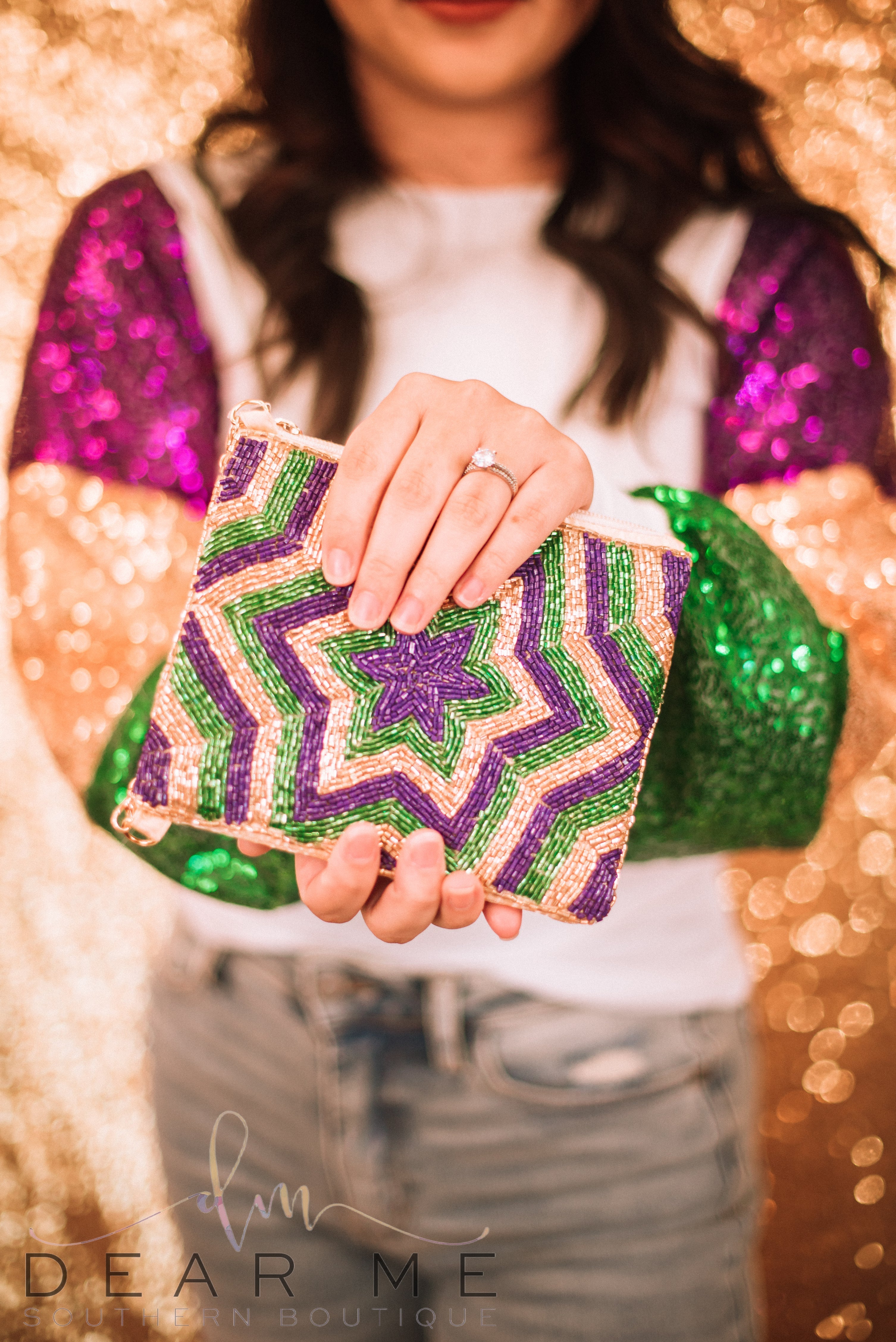 Mardi Gras Beaded Star Crossbody Mini-Handbags-Dear Me Southern Boutique, located in DeRidder, Louisiana