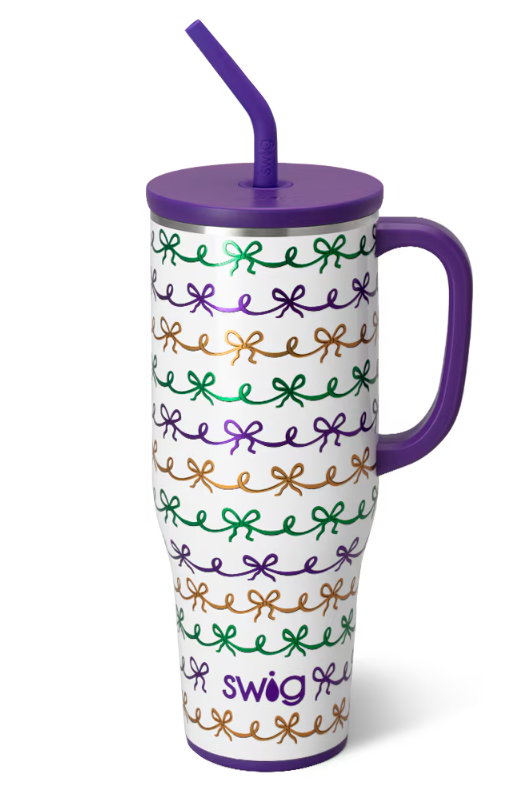 Mardi Gras Bows Swig Mega Mug 40oz-Travel Mugs-Dear Me Southern Boutique, located in DeRidder, Louisiana