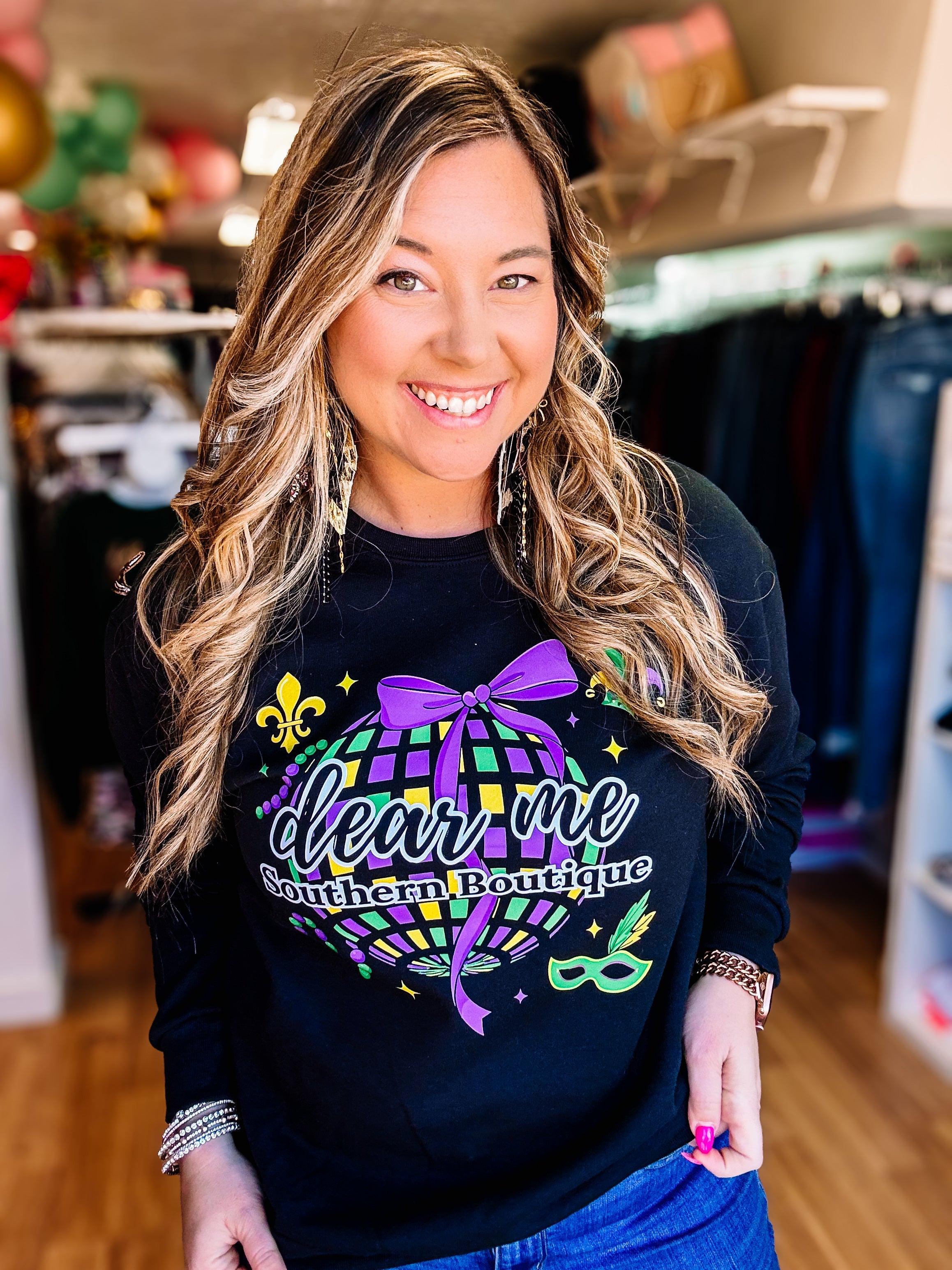 Mardi Gras Dear Me Disco - Merch Tee-Graphic Tops-Dear Me Southern Boutique, located in DeRidder, Louisiana