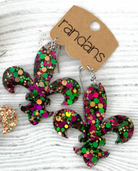 Mardi Gras Fleur De Lis Randans Dangles-Earrings-Dear Me Southern Boutique, located in DeRidder, Louisiana