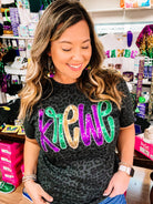 Mardi Gras Krewe Sequin Leopard Tee-Graphic Tops-Dear Me Southern Boutique, located in DeRidder, Louisiana