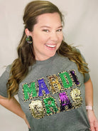 Mardi Gras Leopard & Sequin Tee-Graphic Tops-Dear Me Southern Boutique, located in DeRidder, Louisiana