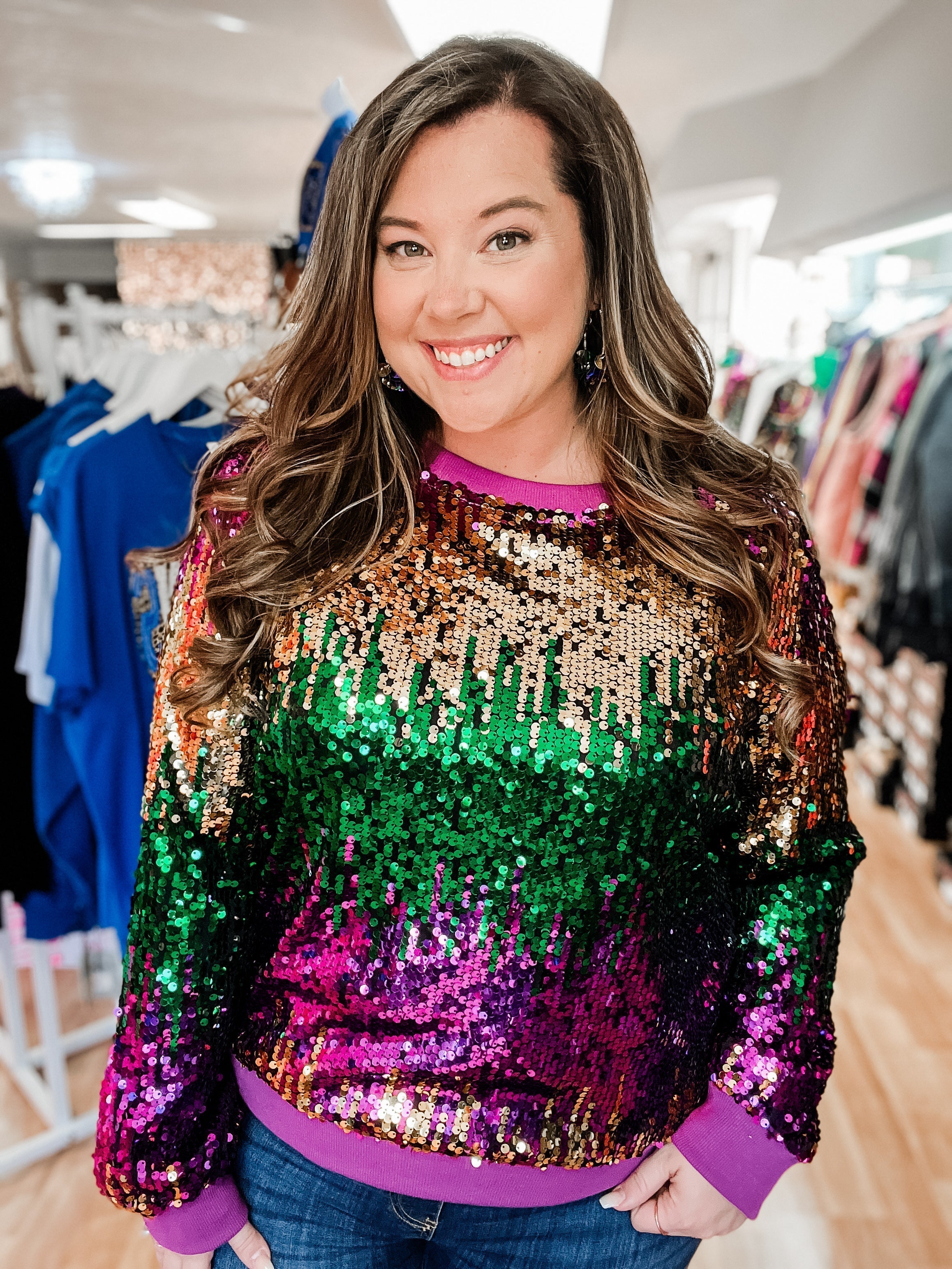 Mardi Gras Royalty Sequin Top-Sweaters-Dear Me Southern Boutique, located in DeRidder, Louisiana