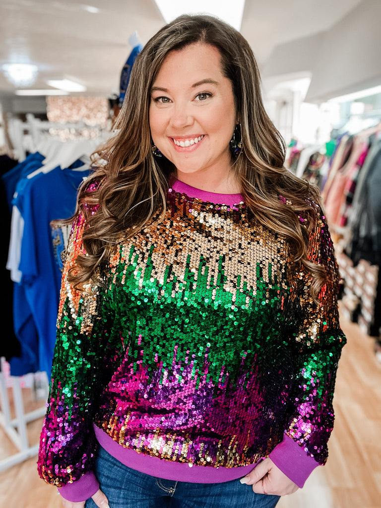 Mardi Gras Royalty Sequin Top-Tops-Dear Me Southern Boutique, located in DeRidder, Louisiana