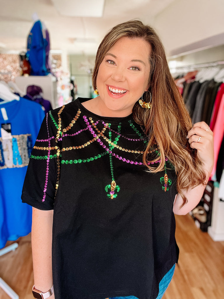 Mardi Gras Sequin Necklace Top-Tops-Dear Me Southern Boutique, located in DeRidder, Louisiana