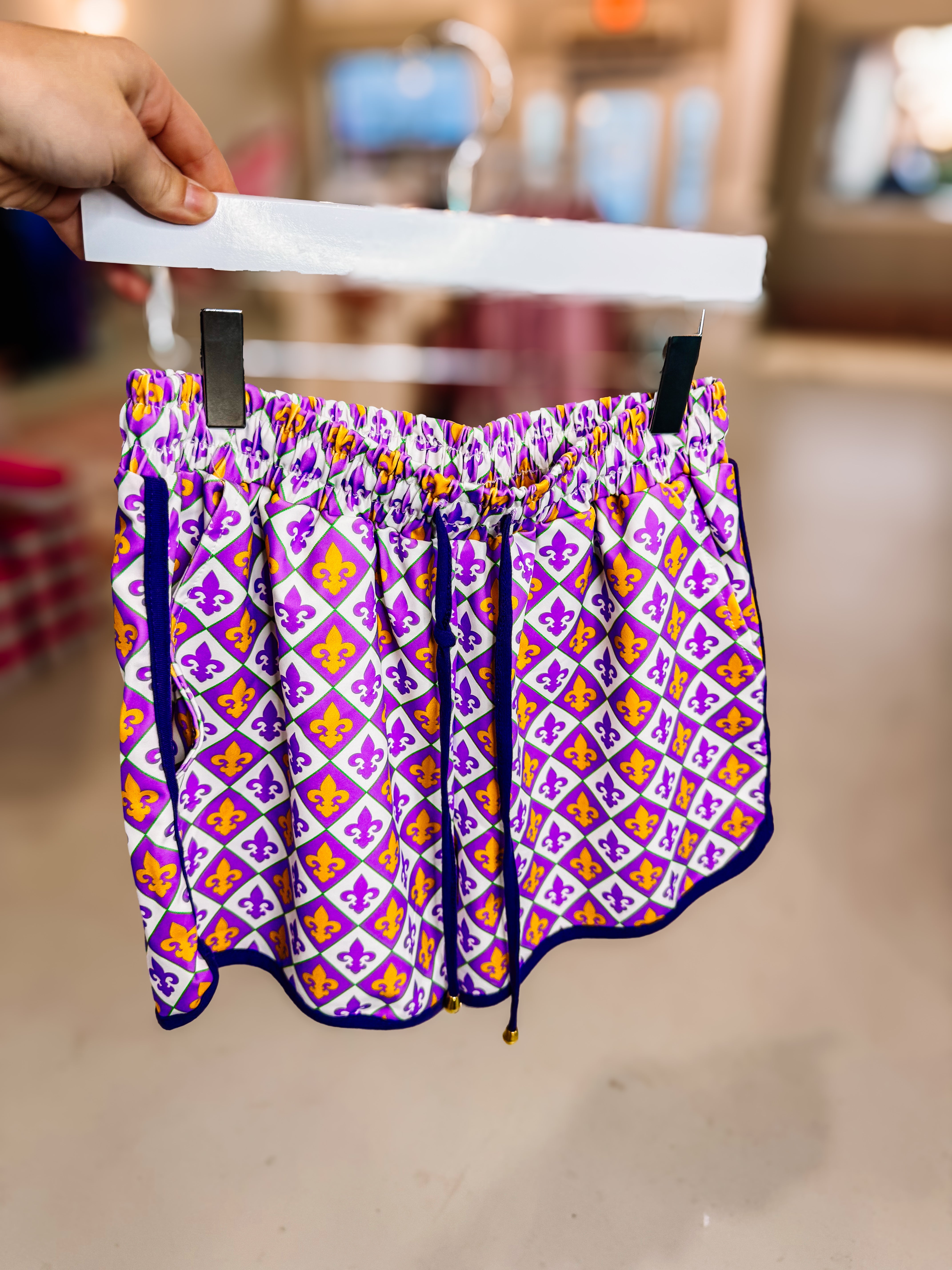 Mardi Party Everyday Drawstring Shorts-Shorts-Dear Me Southern Boutique, located in DeRidder, Louisiana
