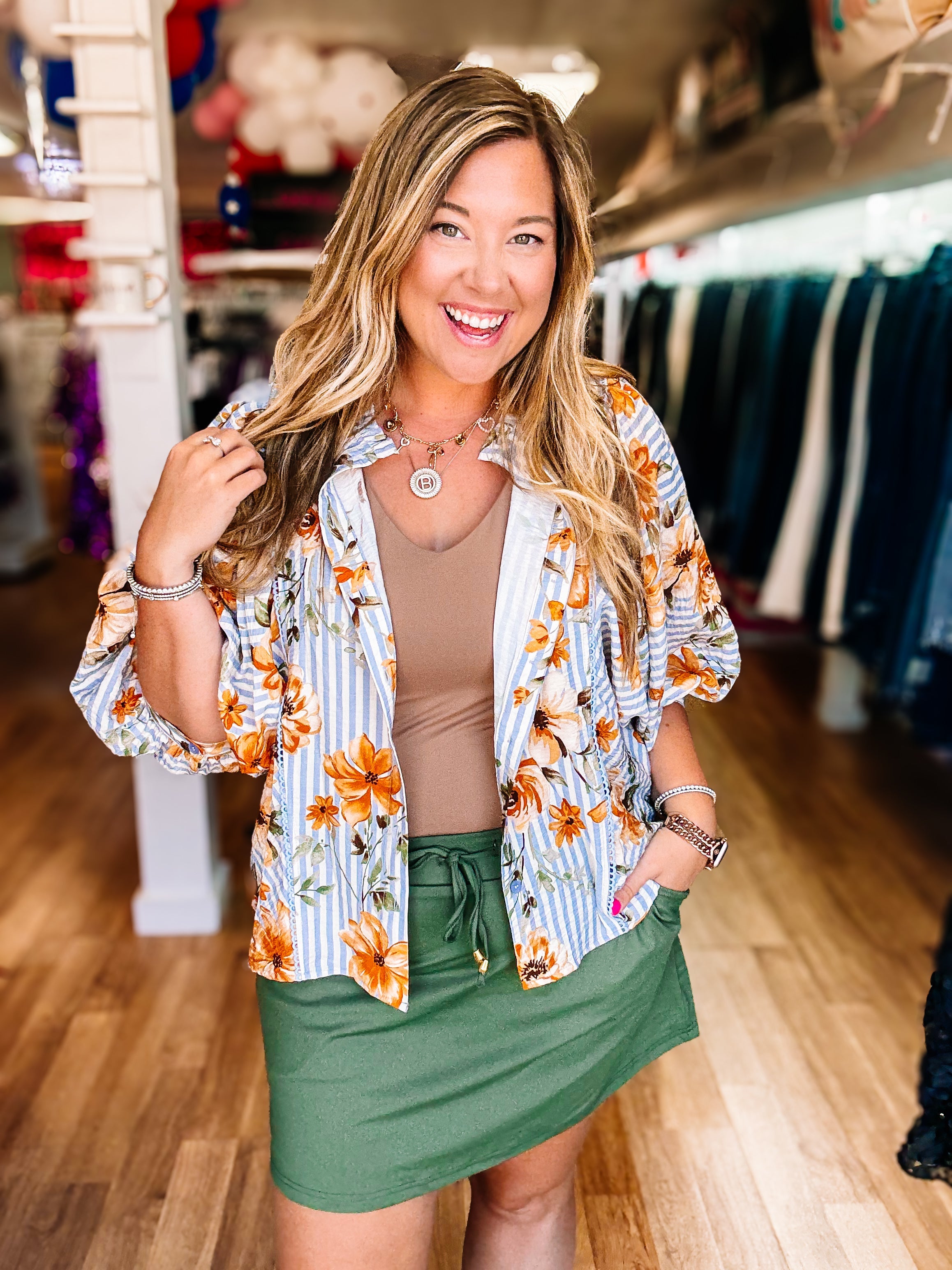 Meadow Muse Button-Up Blouse-Blouses-Dear Me Southern Boutique, located in DeRidder, Louisiana