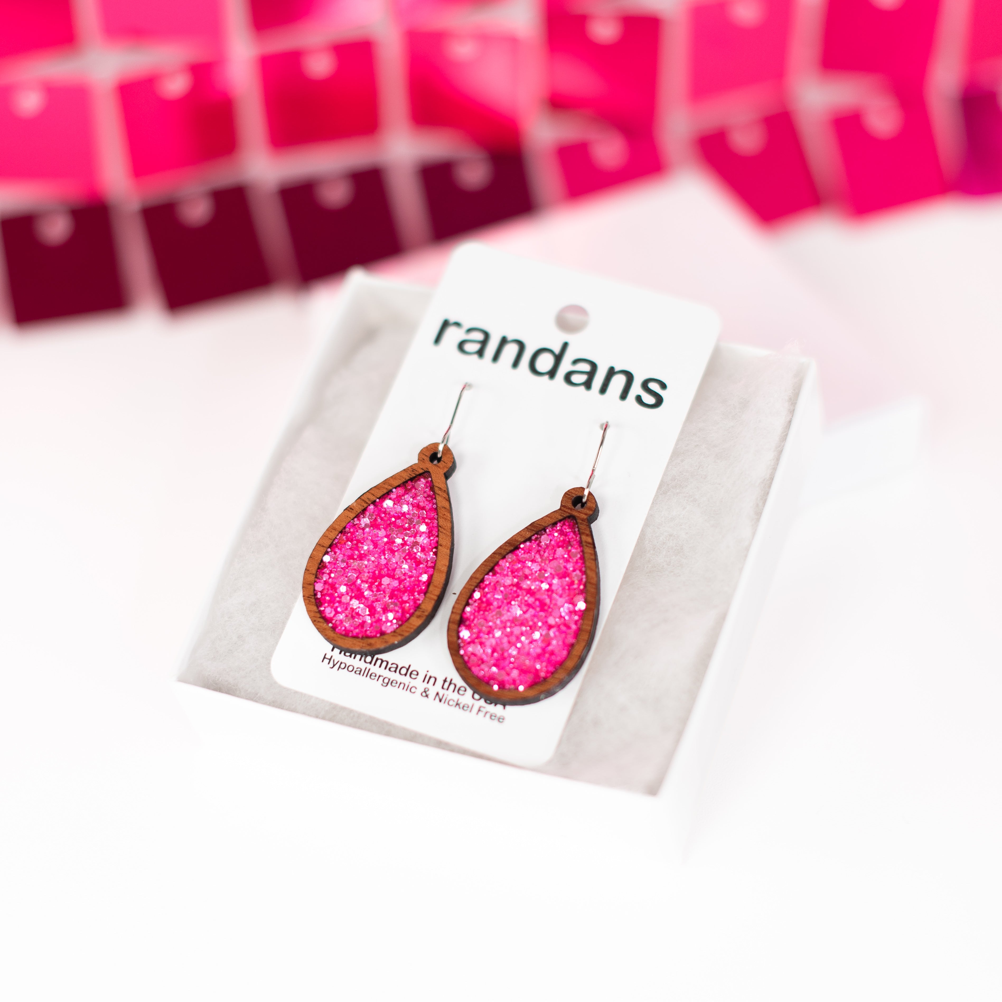 Medium Teardrop Randans - Pink/Wood-Earrings-Dear Me Southern Boutique, located in DeRidder, Louisiana