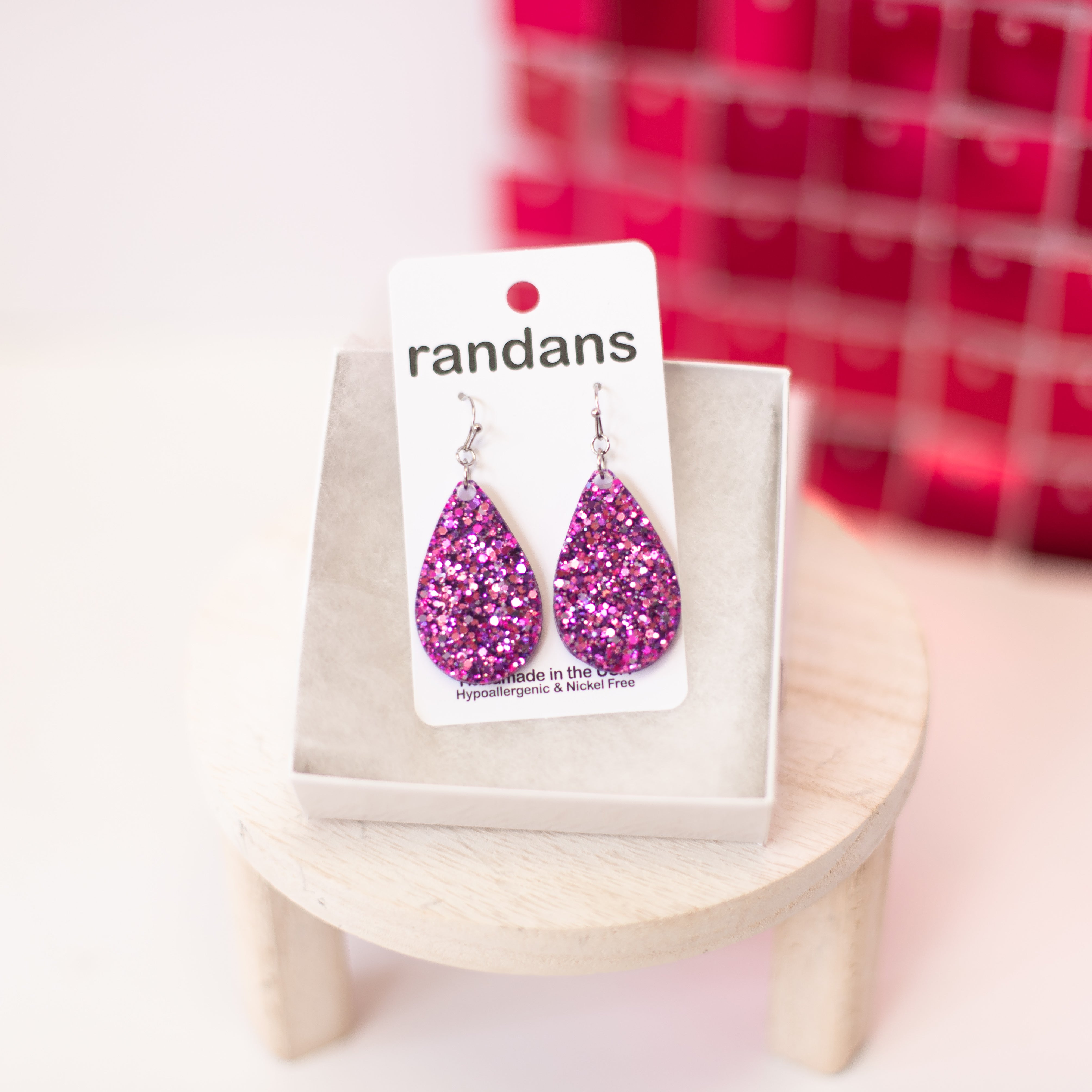 Medium Teardrop Randans - Violet Glitter-Earrings-Dear Me Southern Boutique, located in DeRidder, Louisiana