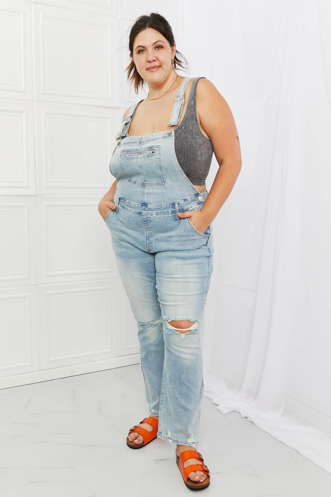 Melina Distressed Straight Leg Judy Blue Overalls-Dear Me Southern Boutique, located in DeRidder, Louisiana